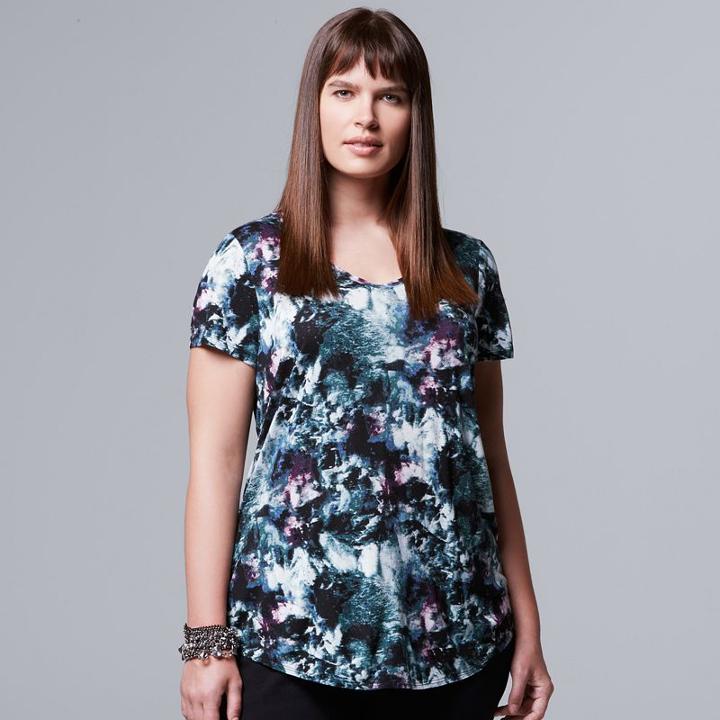 Plus Size Simply Vera Vera Wang Printed Rounded-hem Tee, Women's, Size: 1xl, Oxford
