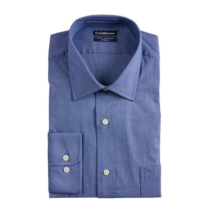Men's Croft & Barrow&reg; Easy-care True Comfort Classic-fit Oxford Stretch Dress Shirt, Size: 17.5 36/37, Blue