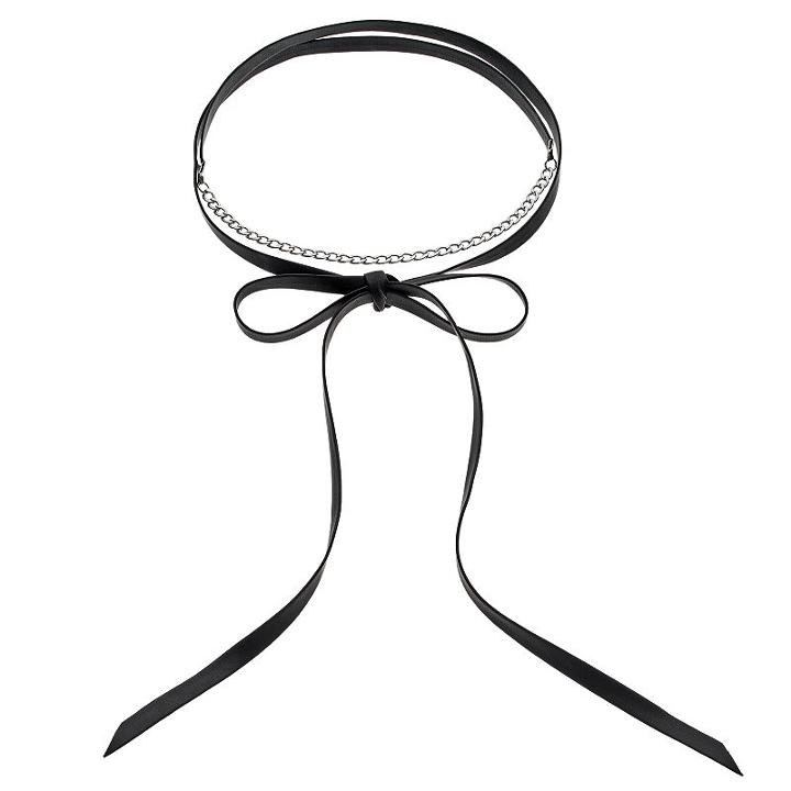 Black Ribbon Tie Wrap Necklace, Women's