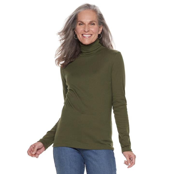 Women's Croft & Barrow&reg; Essential Turtleneck Top, Size: Large, Dark Green