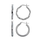 Pure 925 Sterling Silver Twisted Hoop Earring Set, Women's, Grey