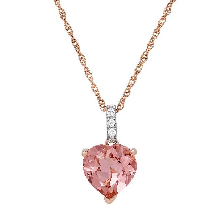 David Tutera 14k Rose Gold Over Silver Simulated Morganite & Cubic Zirconia Heart Pendant, Women's, Size: 18, Pink