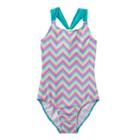 Girls 4-16 So&reg; Rainbow Chevron Pattern Racerback One-piece Swimsuit, Size: M(10), White