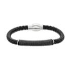 Lynx Men's Textured Bar Black Leather Bracelet, Size: 8.5