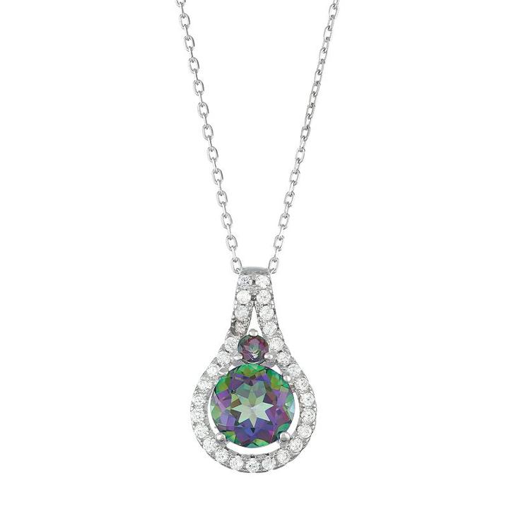 Sterling Silver Mystic Fire Topaz & Cubic Zirconia 2-stone Pendant, Women's, Size: 18, Purple