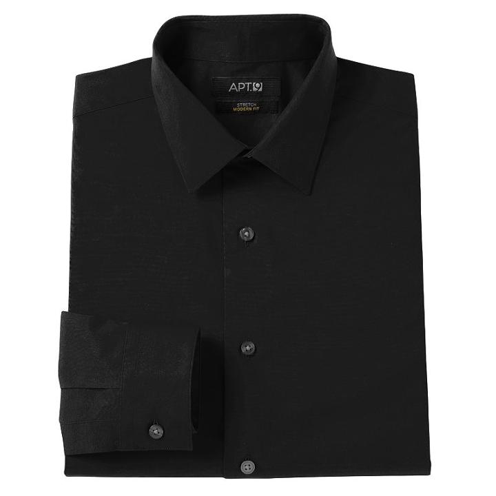 Men's Apt. 9&reg; Modern-fit Solid Stretch Spread-collar Dress Shirt, Size: 17-34/35, Black