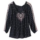 Girls Plus Size Mudd&reg; 3/4-length Cold Shoulder Embroidered Peasant Top, Size: 14 1/2, Black