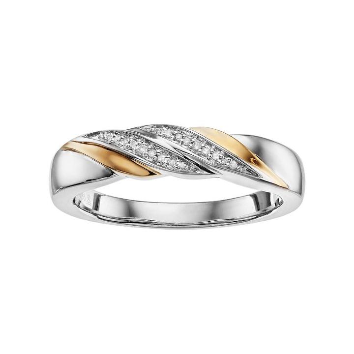 Always Yours Men's Two Tone Sterling Silver Diamond Accent Diagonal Row Wedding Band, Size: 10, Yellow