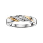 Always Yours Men's Two Tone Sterling Silver Diamond Accent Diagonal Row Wedding Band, Size: 10, Yellow