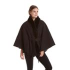 Women's Excelled Faux-fur Belted Cape Coat, Size: L/xl, Black