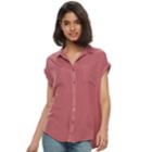 Juniors' So&reg; Roll-cuff Button-front Top, Teens, Size: Xs, Pink