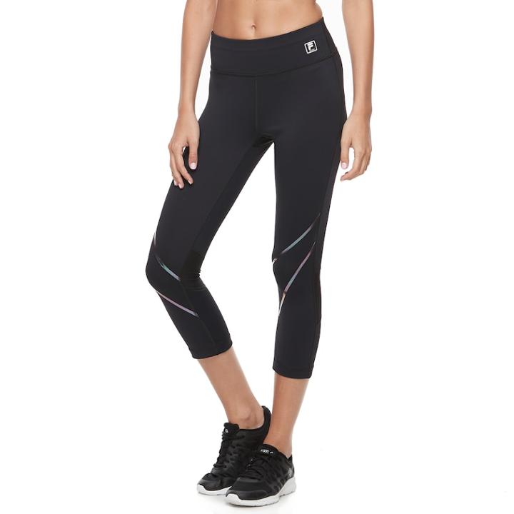 Women's Fila Sport&reg; Racing Reflective Crop Leggings, Size: Medium, Black