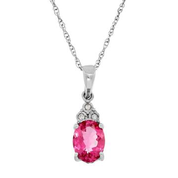 Everlasting Silver Gem Sterling Silver Lab-created Pink Sapphire & Diamond Accent Oval Pendant, Women's