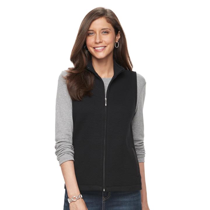Women's Croft & Barrow&reg; Ribbed Side Quilted Vest, Size: Xl, Black