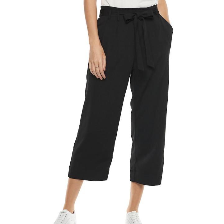 Women's Popsugar Paperbag-waist Wide Leg Crop Pants, Size: Medium, Black