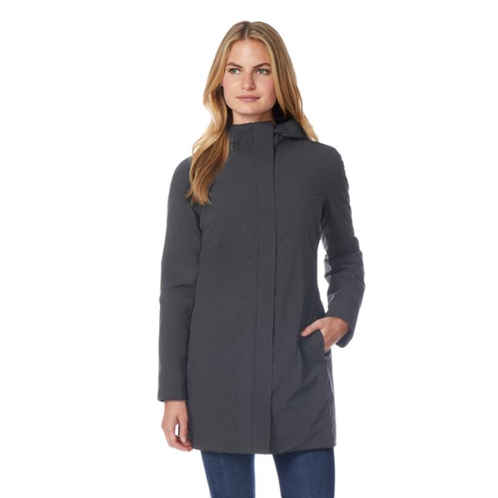 Women's Heat Keep Hooded Long Rain Jacket, Size: Large, Grey Other