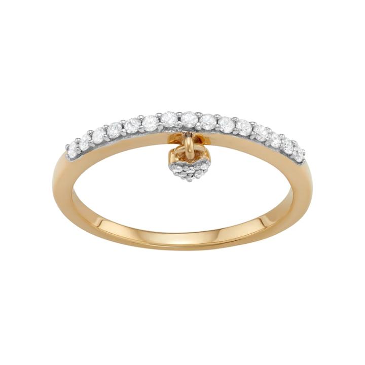 Sterling Silver 1/5 Carat T.w. Diamond Heart Charm Ring, Women's, Size: 6, White