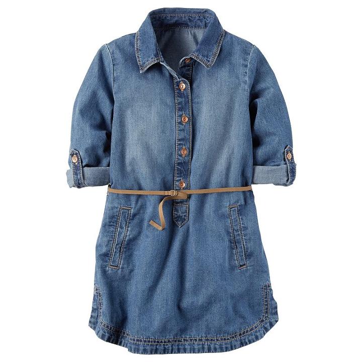 Girls 4-8 Carter's Belted Chambray Shirt Dress, Size: 5, Blue Other