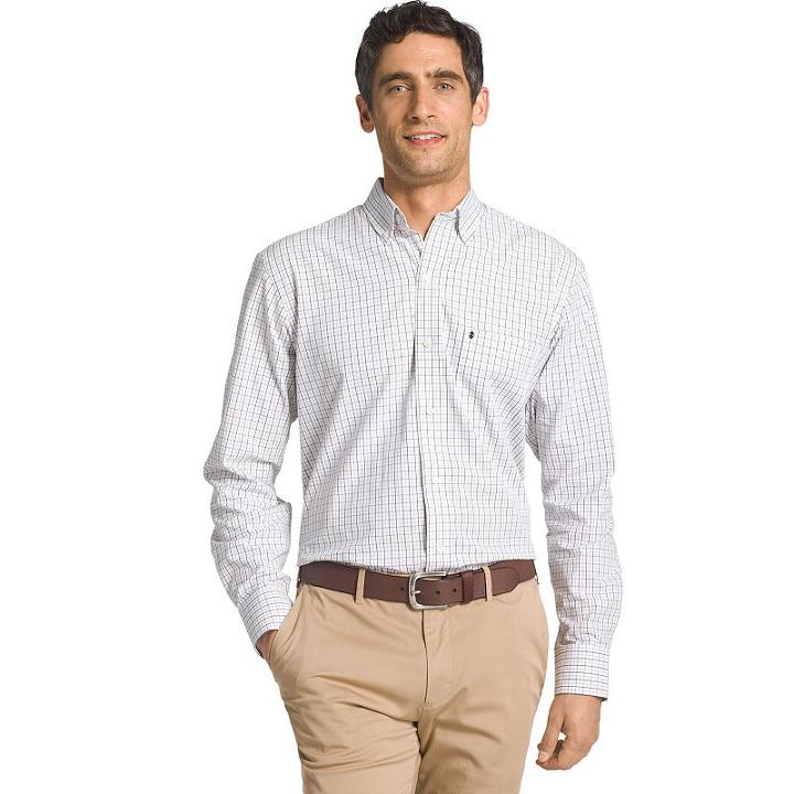 Men's Izod Essential Regular-fit Tattersall Checked Button-down Shirt, Size: Medium, Black
