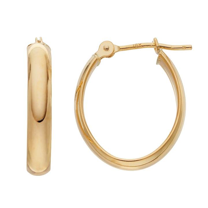 18k Gold Polished Oval Hoop Earrings, Women's, Yellow