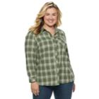 Plus Size Sonoma Goods For Life&trade; Essential Supersoft Flannel Shirt, Women's, Size: 3xl, Green