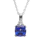 Lab-created Sapphire & Cubic Zirconia Sterling Silver Square Pendant Necklace, Women's, Blue