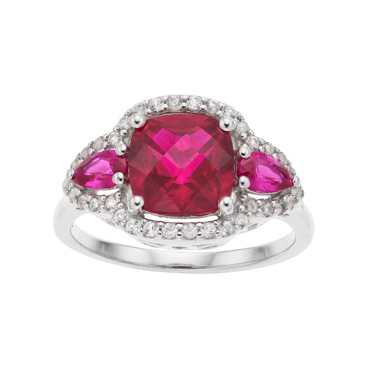 Sterling Silver Lab-created Ruby Cushion Ring, Women's, Size: 6, Red