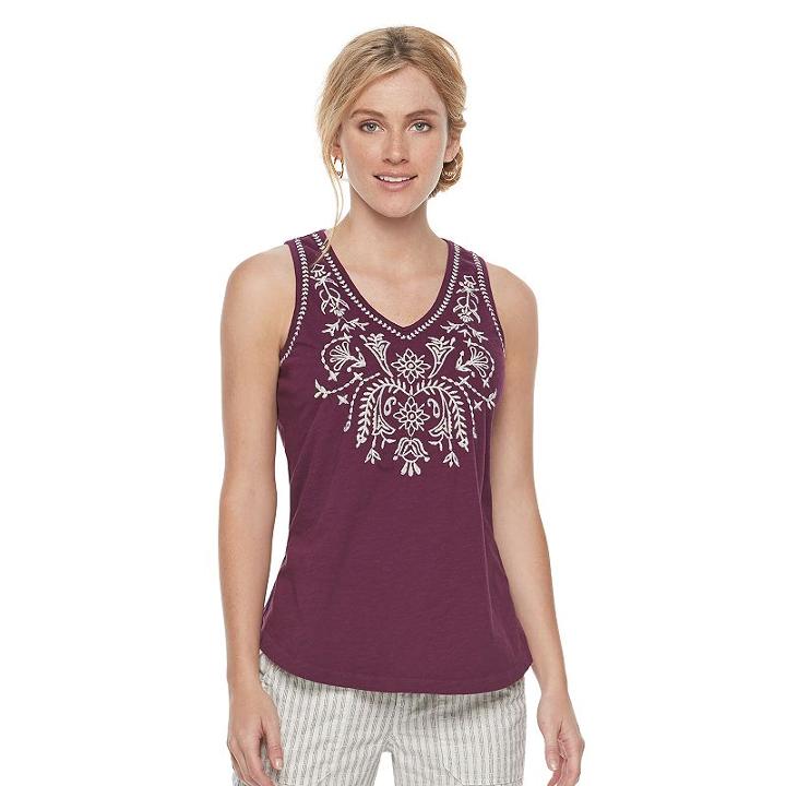 Women's Sonoma Goods For Life&trade; Embroidered Tank, Size: Xxl, Med Purple