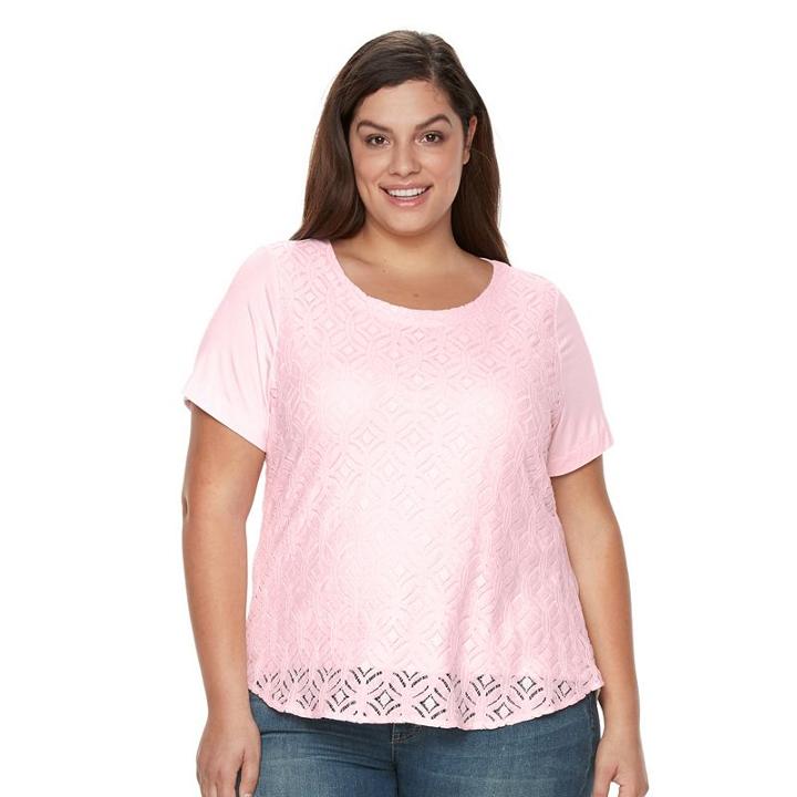 Plus Size Croft & Barrow&reg; Lace Tee, Women's, Size: 1xl, Brt Pink