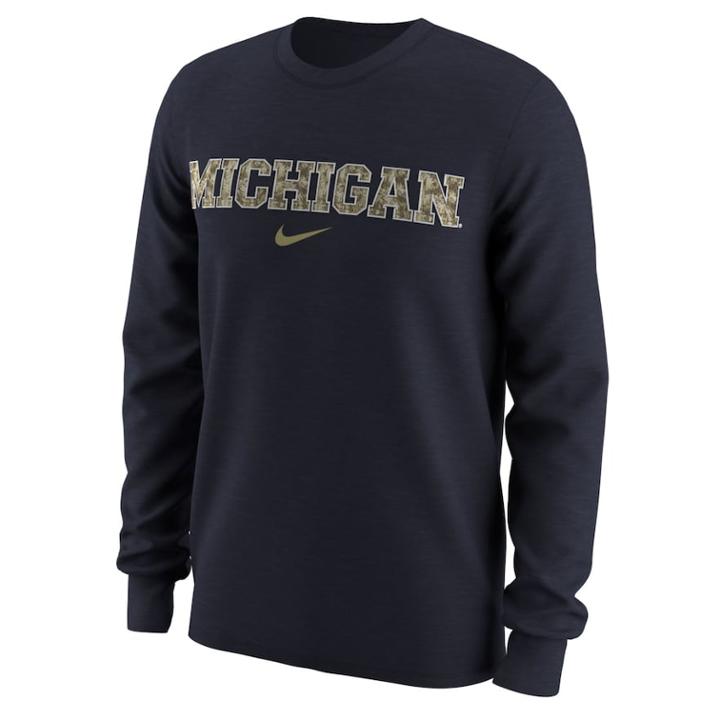 Men's Nike Michigan Wolverines Camo Wordmark Tee, Size: Xl, Blue (navy)