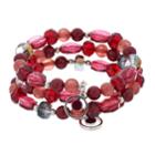 Silver Tone Red Bead Coil Bracelet, Women's, Med Red