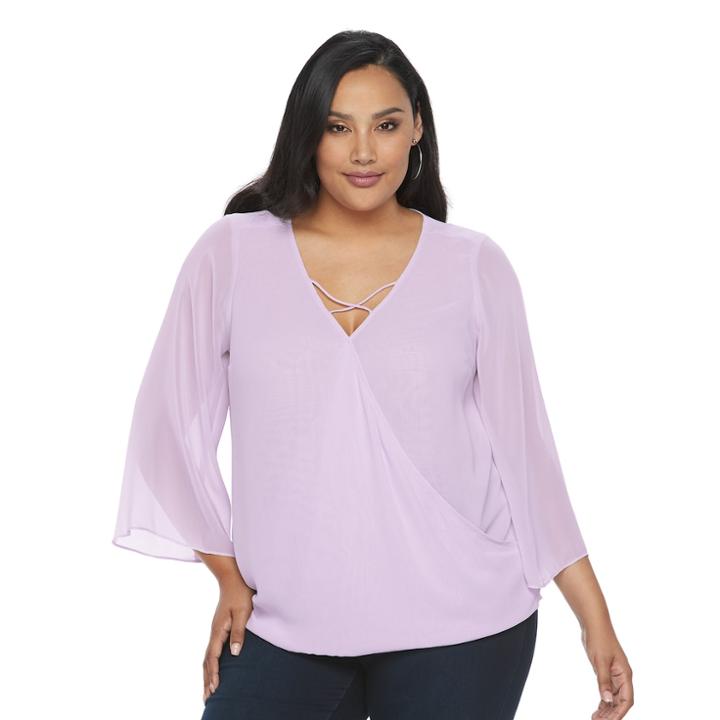 Plus Size Jennifer Lopez Surplice Faux-wrap Top, Women's, Size: 0x, Brt Purple