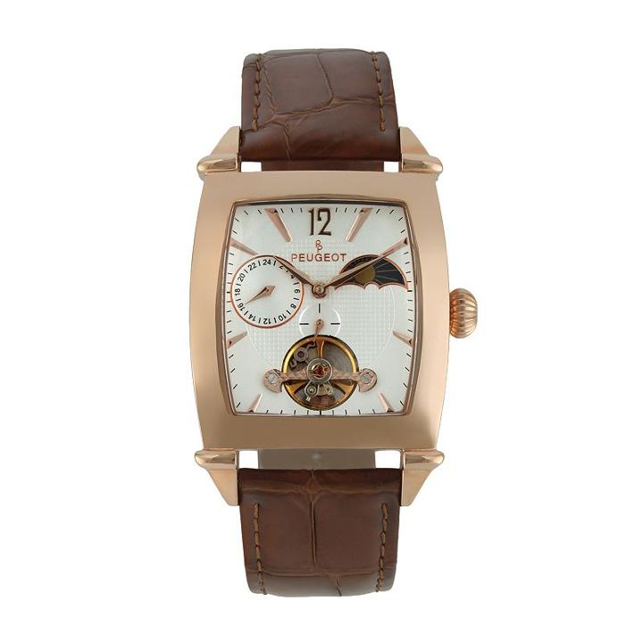 Peugeot Men's Automatic Leather Skeleton Watch - Mk901rg, Brown