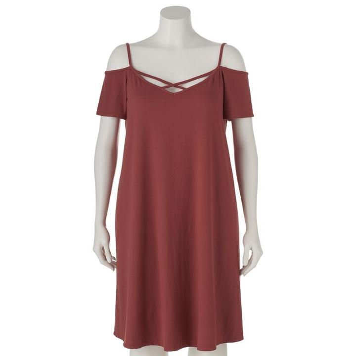 Juniors' Plus Size Mudd&reg; Off-the-shoulder Strappy Fit & Flare Dress, Teens, Size: 2xl, Red