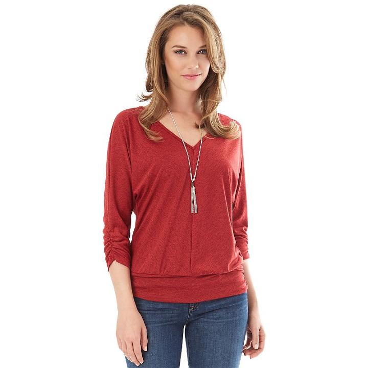 Women's Apt. 9 3/4-sleeve Banded Bottom Top, Size: Xlrg Av/rg, Red/coppr (rust/coppr)