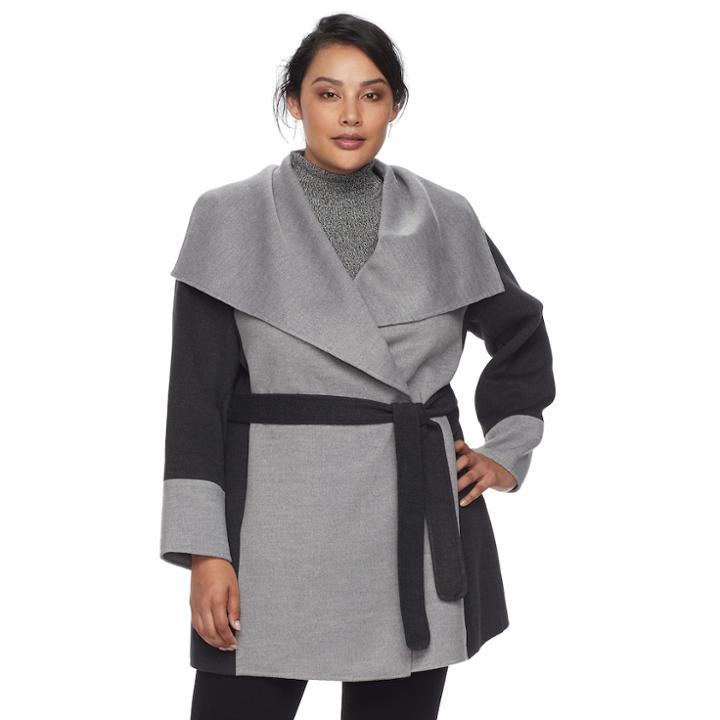 Plus Size Apt. 9&reg; Draped Collar Coat, Women's, Size: 1xl, Dark Grey