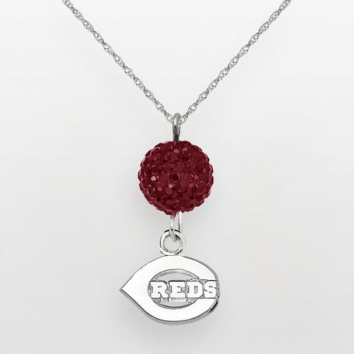 Logoart Cincinnati Reds Sterling Silver Crystal Ball Pendant, Women's, Size: 18, Red