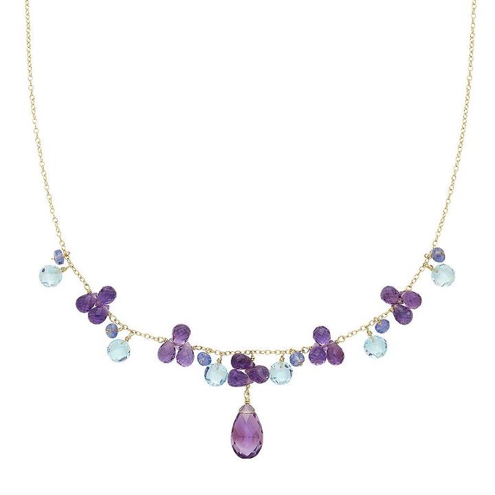 14k Gold Amethyst, Sky Blue Topaz & Tanzanite Necklace, Women's, Size: 18, Multicolor