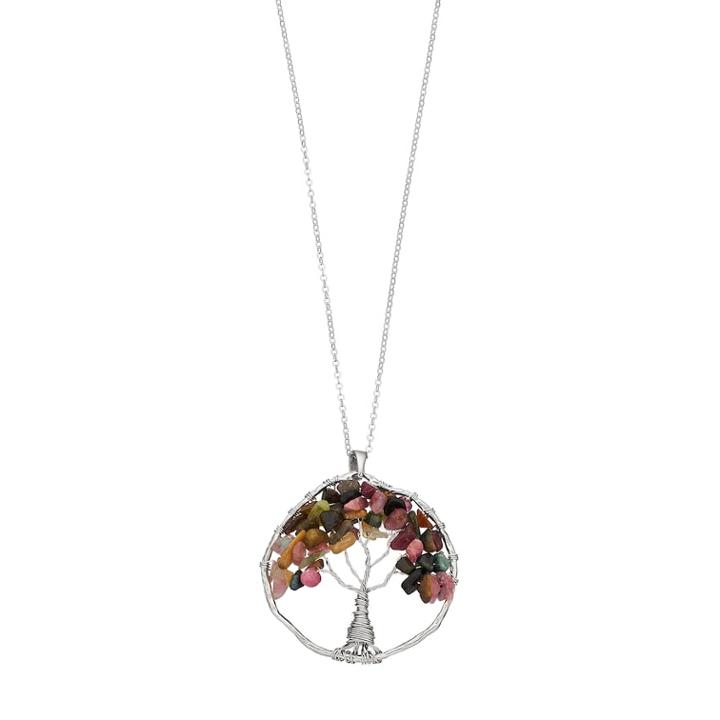 Sterling Silver Tourmaline Tree Of Life Pendant, Women's, Size: 20, Multicolor