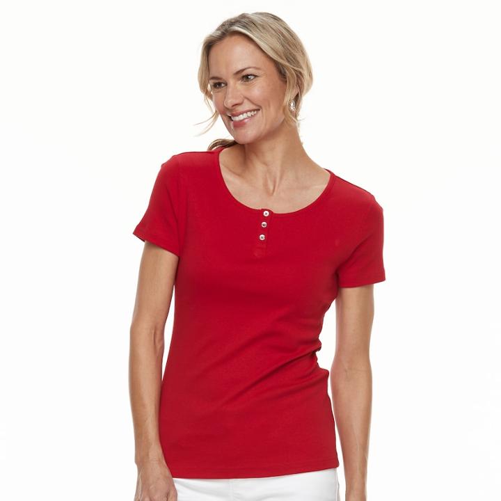 Women's Croft & Barrow® Button Accent Scoopneck Tee, Size: Xl, Med Red