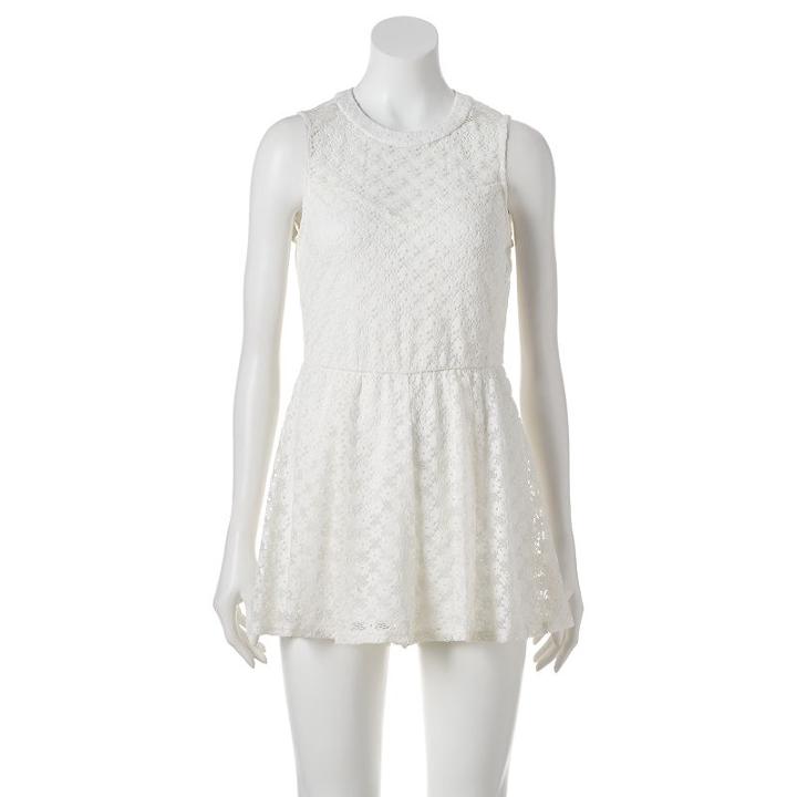 Juniors' Lily Rose Lace Illusion Romper, Girl's, Size: Large, Natural