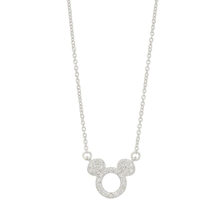 Disney Mickey Mouse Sterling Silver Cubic Zirconia Necklace, Women's, Size: 16, White