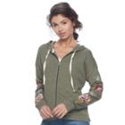 Juniors' Mudd&reg; Floral Embroidered Zip-up Hoodie, Teens, Size: Xl, Med Green