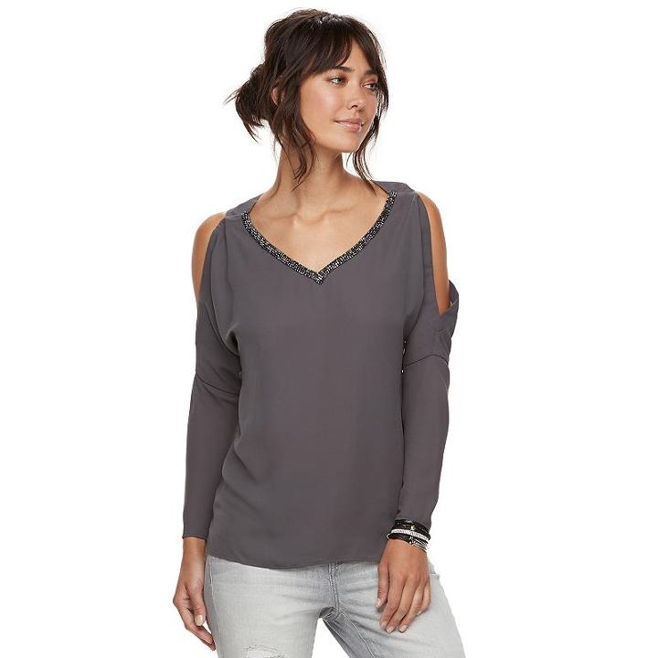 Women's Juicy Couture Cold-shoulder Embellished Top, Size: Small, Grey (charcoal)