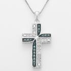 Sterling Silver 1/4-ct. T.w. Blue And White Diamond Cross Pendant, Women's, Size: 18