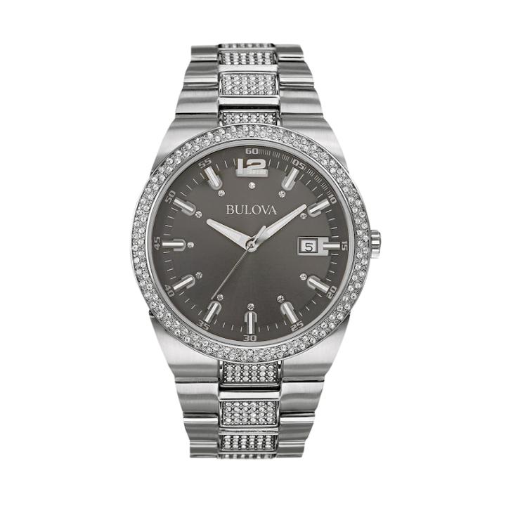 Bulova Men's Crystal Stainless Steel Watch - 96b221, Size: Large, Silver