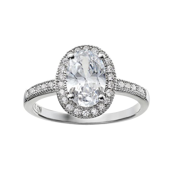 The Silver Lining Cubic Zirconia Silver Tone Oval Halo Ring, Women's, Size: 9, White