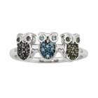 Sterling Silver 1/4-ct. T.w. Green, Blue And Black Diamond Owl Ring, Women's, Size: 8, Multicolor