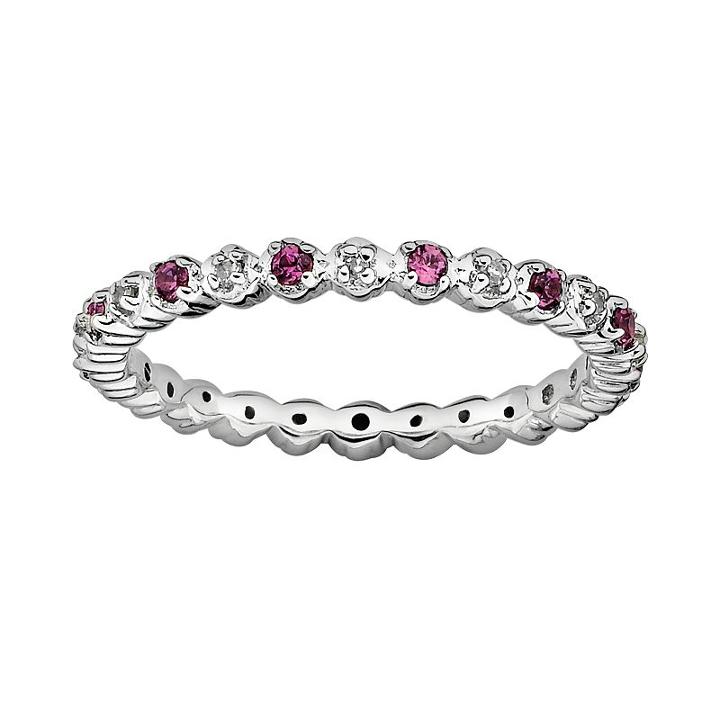 Stacks And Stones Sterling Silver Rhodolite Garnet And Diamond Accent Stack Ring, Women's, Size: 10, Red