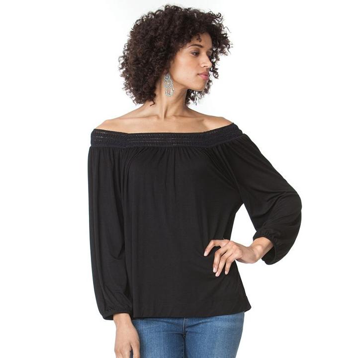 Women's Chaps Lace-trim Peasant Top, Size: Large, Black